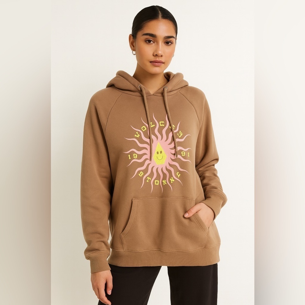 Volcom Brown Women’s Graphic Hoodie Sweatshirt Size M